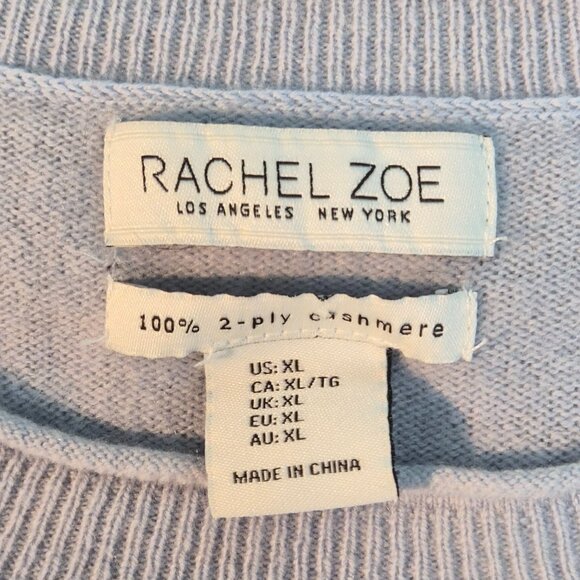 Rachel Zoe 100% 2-ply cashmere sweater light blue with rolled neck size XL EUC - Picture 6 of 10